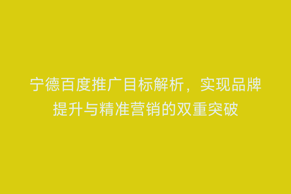 宁德百度推广目标解析,实现品牌提升与精准营销的双重突破