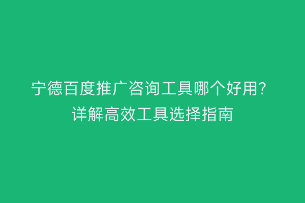 宁德百度推广咨询工具哪个好用?详解高效工具选择指南