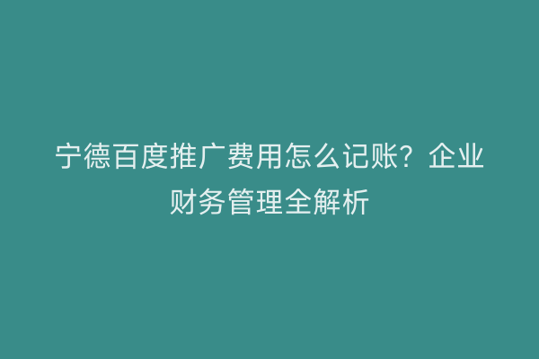 宁德百度推广费用怎么记账?企业财务管理全解析