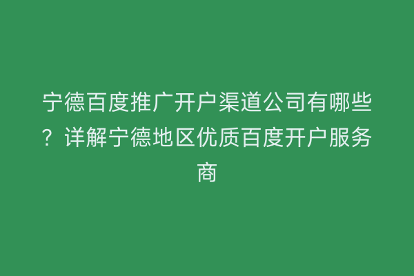 宁德百度推广开户渠道公司有哪些?详解宁德地区优质百度开户服务商