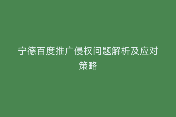 宁德百度推广侵权问题解析及应对策略
