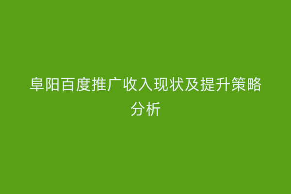阜阳百度推广收入现状及提升策略分析
