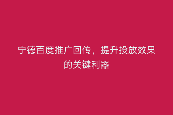 宁德百度推广回传,提升投放效果的关键利器