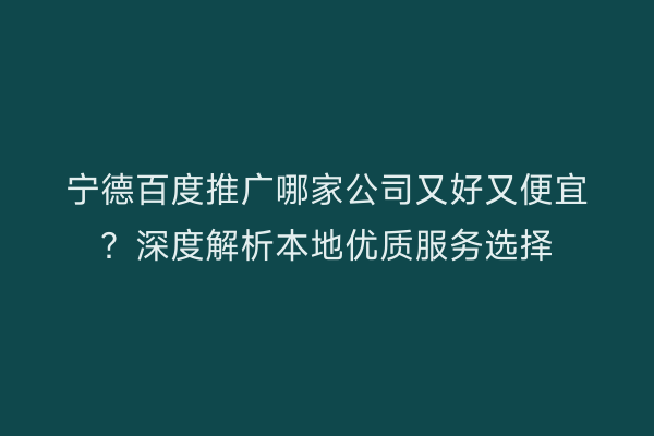 宁德百度推广哪家公司又好又便宜?深度解析本地优质服务选择