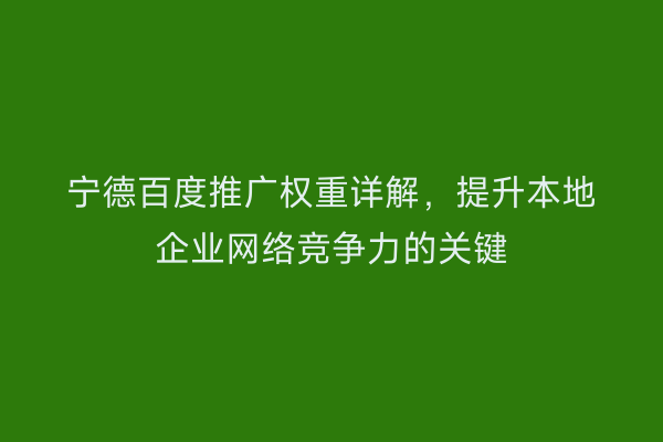 宁德百度推广权重详解,提升本地企业网络竞争力的关键
