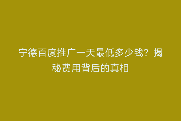 宁德百度推广一天最低多少钱?揭秘费用背后的真相