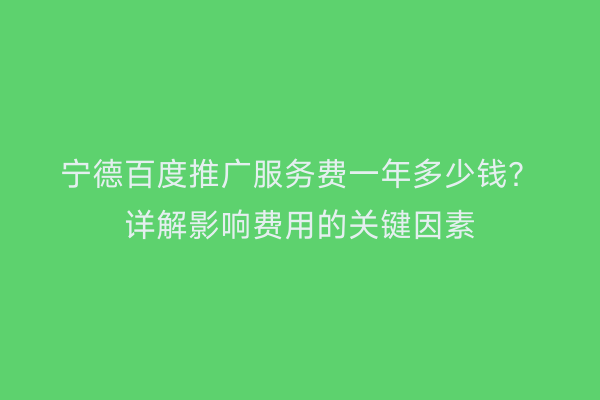 宁德百度推广服务费一年多少钱?详解影响费用的关键因素
