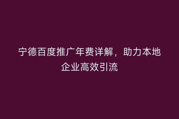 宁德百度推广年费详解,助力本地企业高效引流