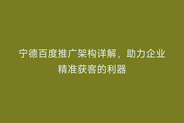 宁德百度推广架构详解,助力企业精准获客的利器
