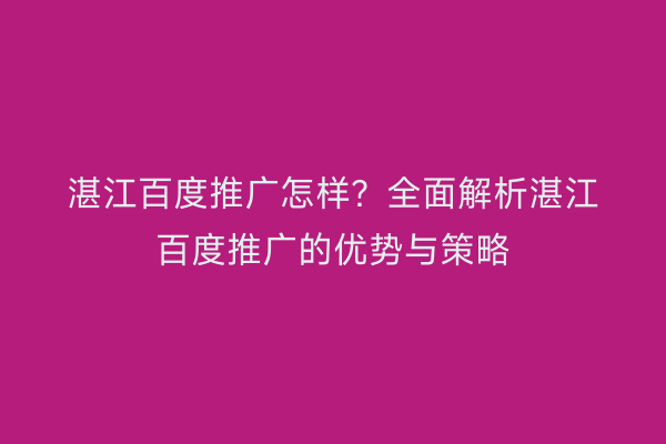 湛江百度推广怎样?全面解析湛江百度推广的优势与策略