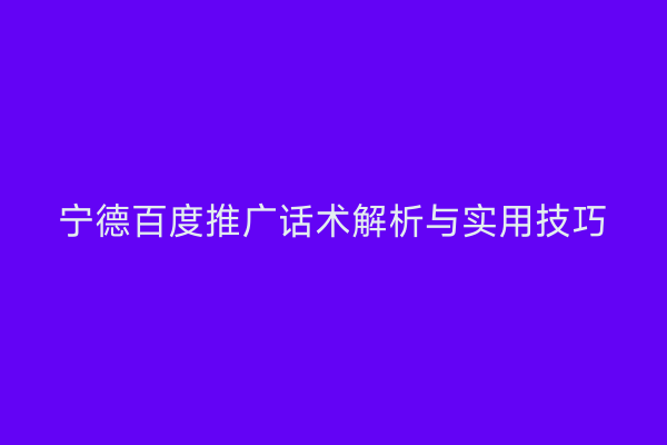 宁德百度推广话术解析与实用技巧
