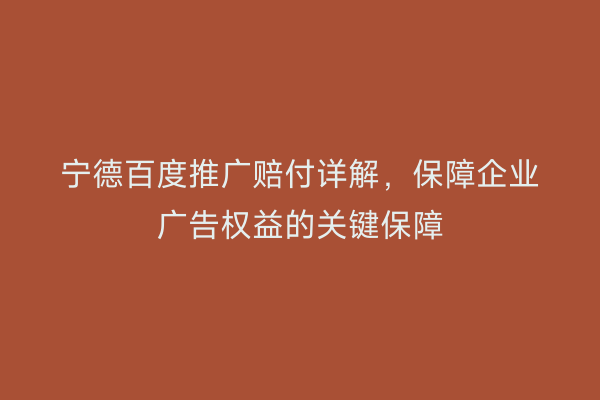 宁德百度推广赔付详解,保障企业广告权益的关键保障