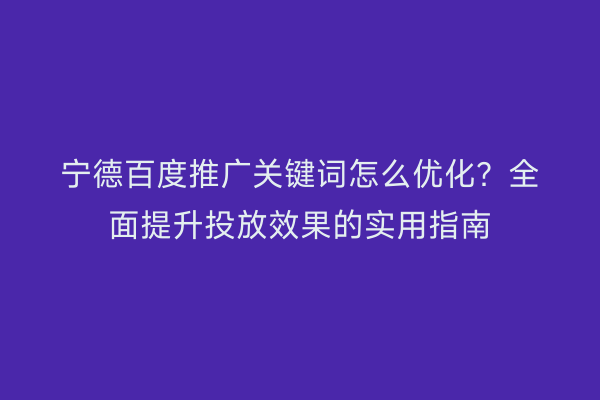宁德百度推广关键词怎么优化？全面提升投放效果的实用指南
