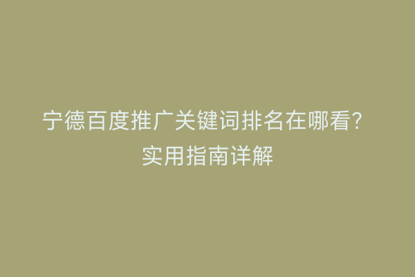 宁德百度推广关键词排名在哪看？实用指南详解