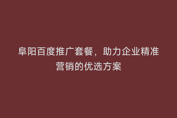 阜阳百度推广套餐,助力企业精准营销的优选方案