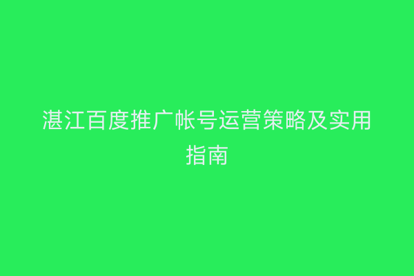 湛江百度推广帐号运营策略及实用指南