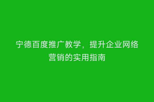 宁德百度推广教学,提升企业网络营销的实用指南
