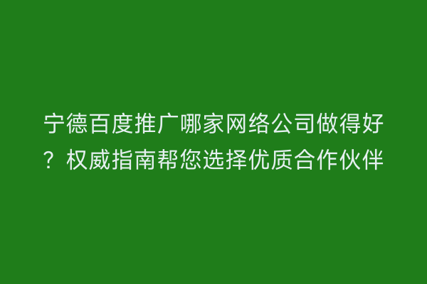 宁德百度推广哪家网络公司做得好?权威指南帮您选择优质合作伙伴