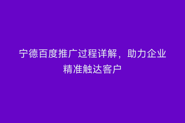 宁德百度推广过程详解,助力企业精准触达客户