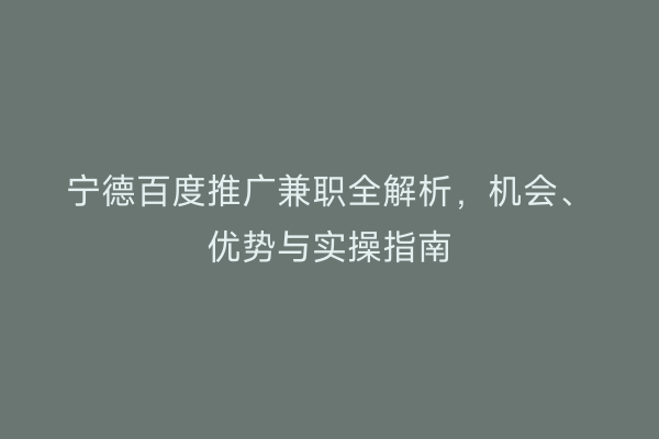 宁德百度推广兼职全解析,机会、优势与实操指南