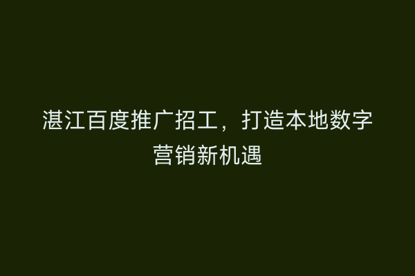 湛江百度推广招工,打造本地数字营销新机遇