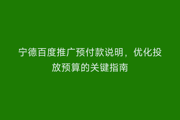 宁德百度推广预付款说明,优化投放预算的关键指南
