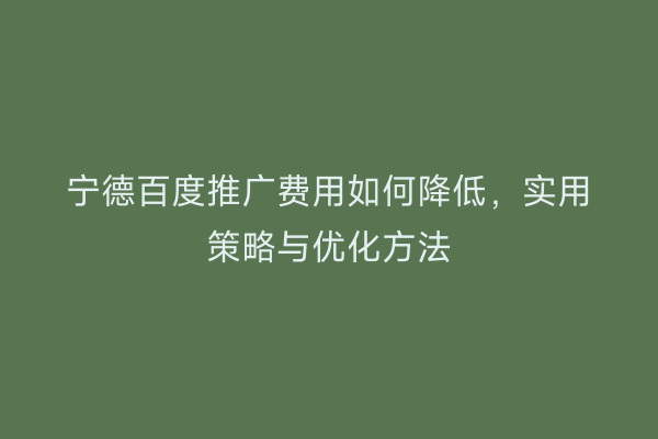 宁德百度推广费用如何降低,实用策略与优化方法