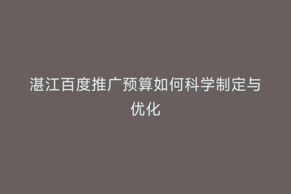湛江百度推广预算如何科学制定与优化