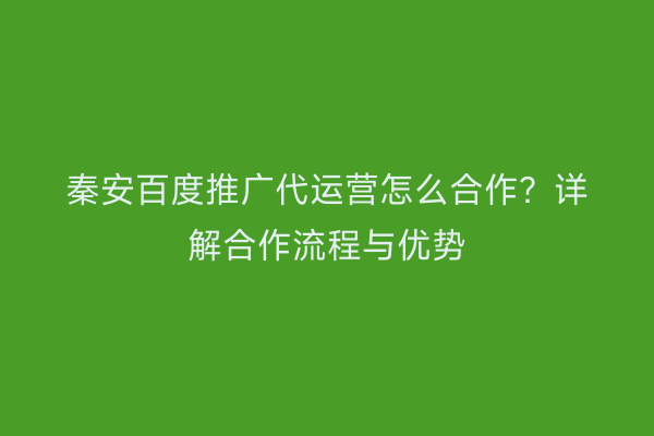 秦安百度推广代运营怎么合作?详解合作流程与优势