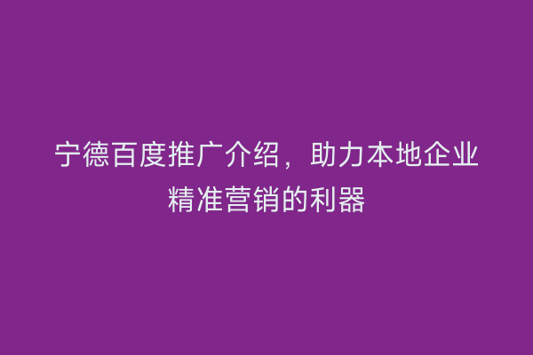 宁德百度推广介绍,助力本地企业精准营销的利器