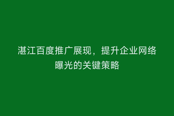 湛江百度推广展现,提升企业网络曝光的关键策略