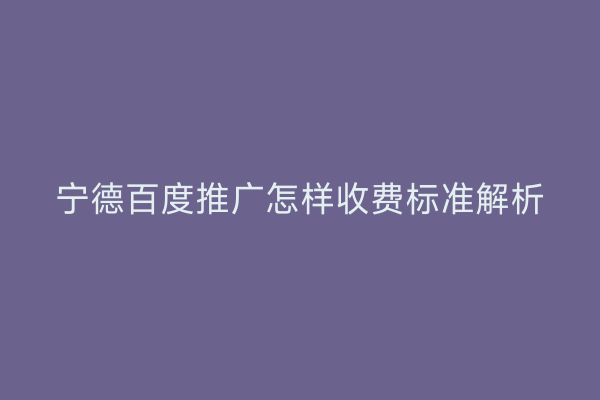宁德百度推广怎样收费标准解析
