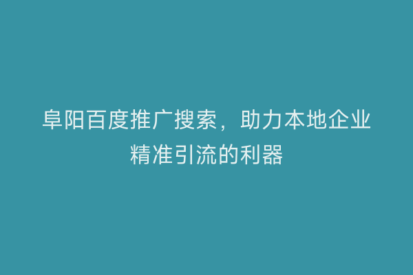 阜阳百度推广搜索,助力本地企业精准引流的利器
