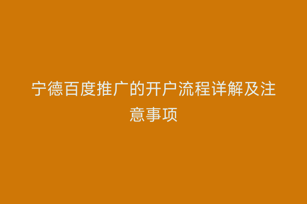 宁德百度推广的开户流程详解及注意事项