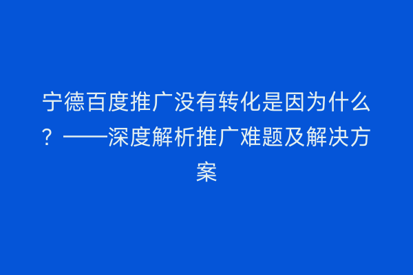宁德百度推广没有转化是因为什么?——深度解析推广难题及解决方案