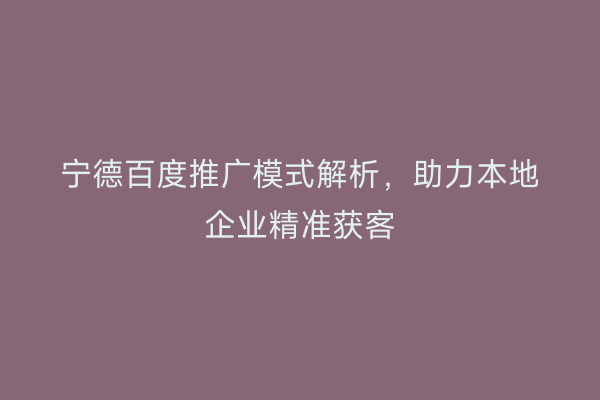 宁德百度推广模式解析,助力本地企业精准获客