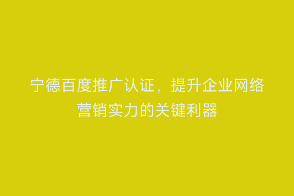 宁德百度推广认证,提升企业网络营销实力的关键利器