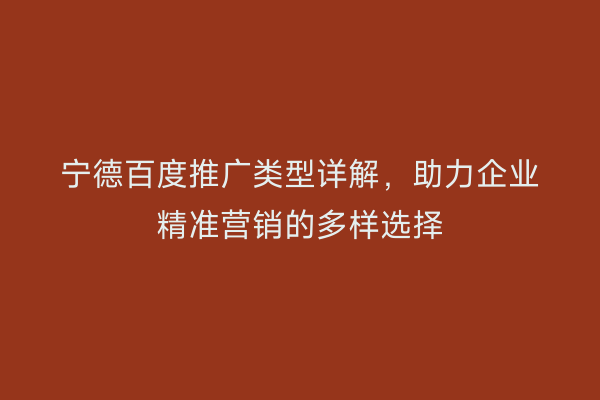 宁德百度推广类型详解,助力企业精准营销的多样选择