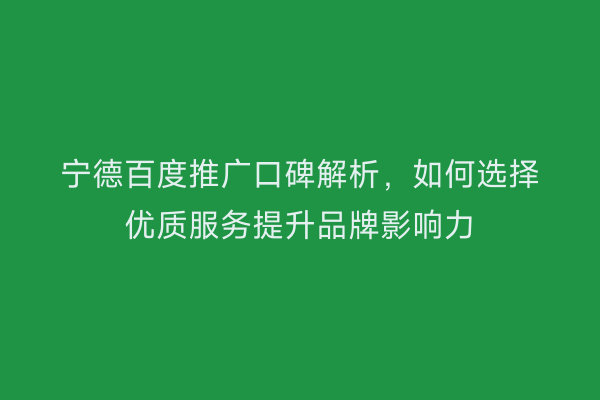 宁德百度推广口碑解析,如何选择优质服务提升品牌影响力