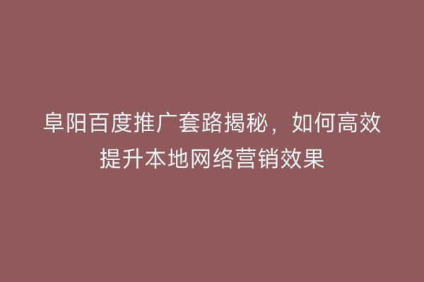阜阳百度推广套路揭秘,如何高效提升本地网络营销效果