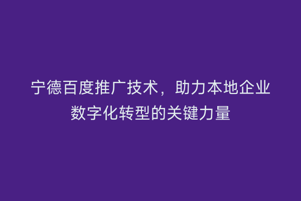 宁德百度推广技术,助力本地企业数字化转型的关键力量