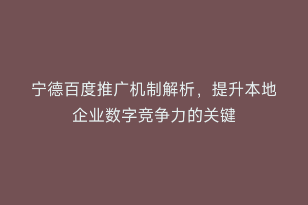 宁德百度推广机制解析,提升本地企业数字竞争力的关键