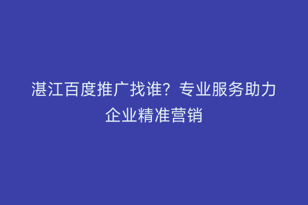 湛江百度推广找谁?专业服务助力企业精准营销