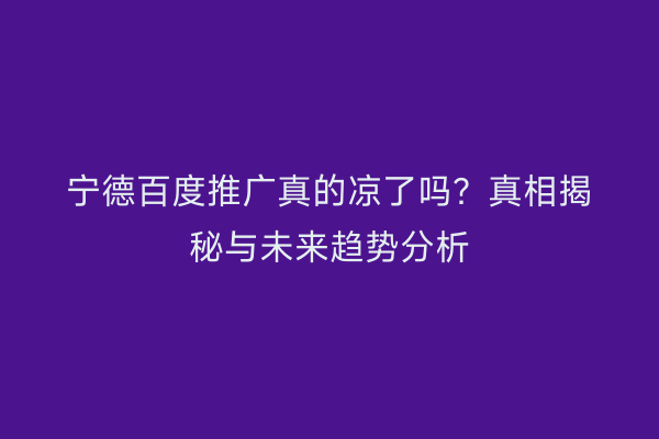 宁德百度推广真的凉了吗?真相揭秘与未来趋势分析