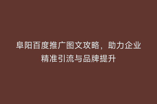 阜阳百度推广图文攻略,助力企业精准引流与品牌提升
