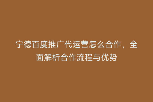 宁德百度推广代运营怎么合作,全面解析合作流程与优势