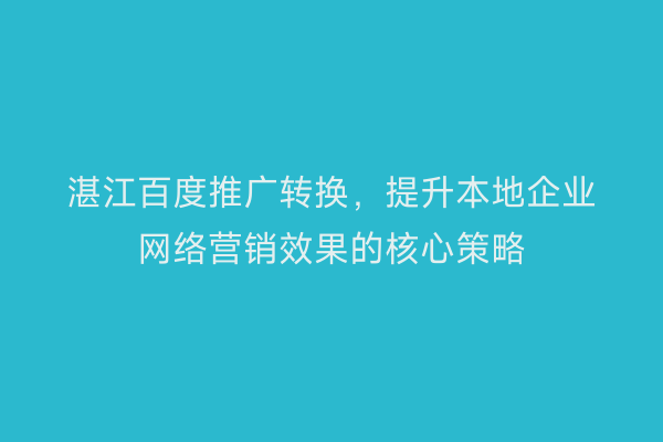 湛江百度推广转换,提升本地企业网络营销效果的核心策略
