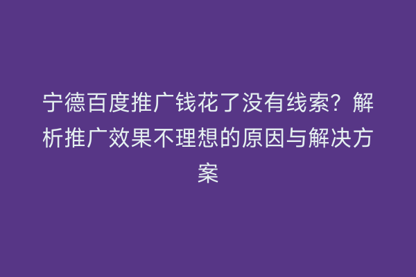 宁德百度推广钱花了没有线索？解析推广效果不理想的原因与解决方案