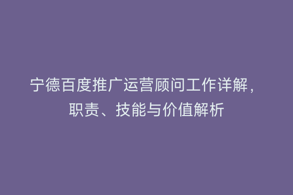 宁德百度推广运营顾问工作详解,职责、技能与价值解析
