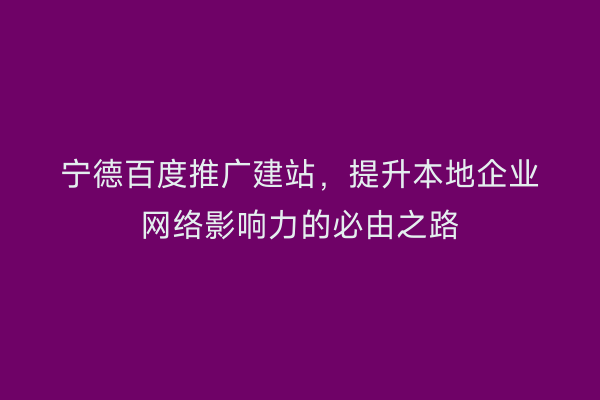 宁德百度推广建站,提升本地企业网络影响力的必由之路